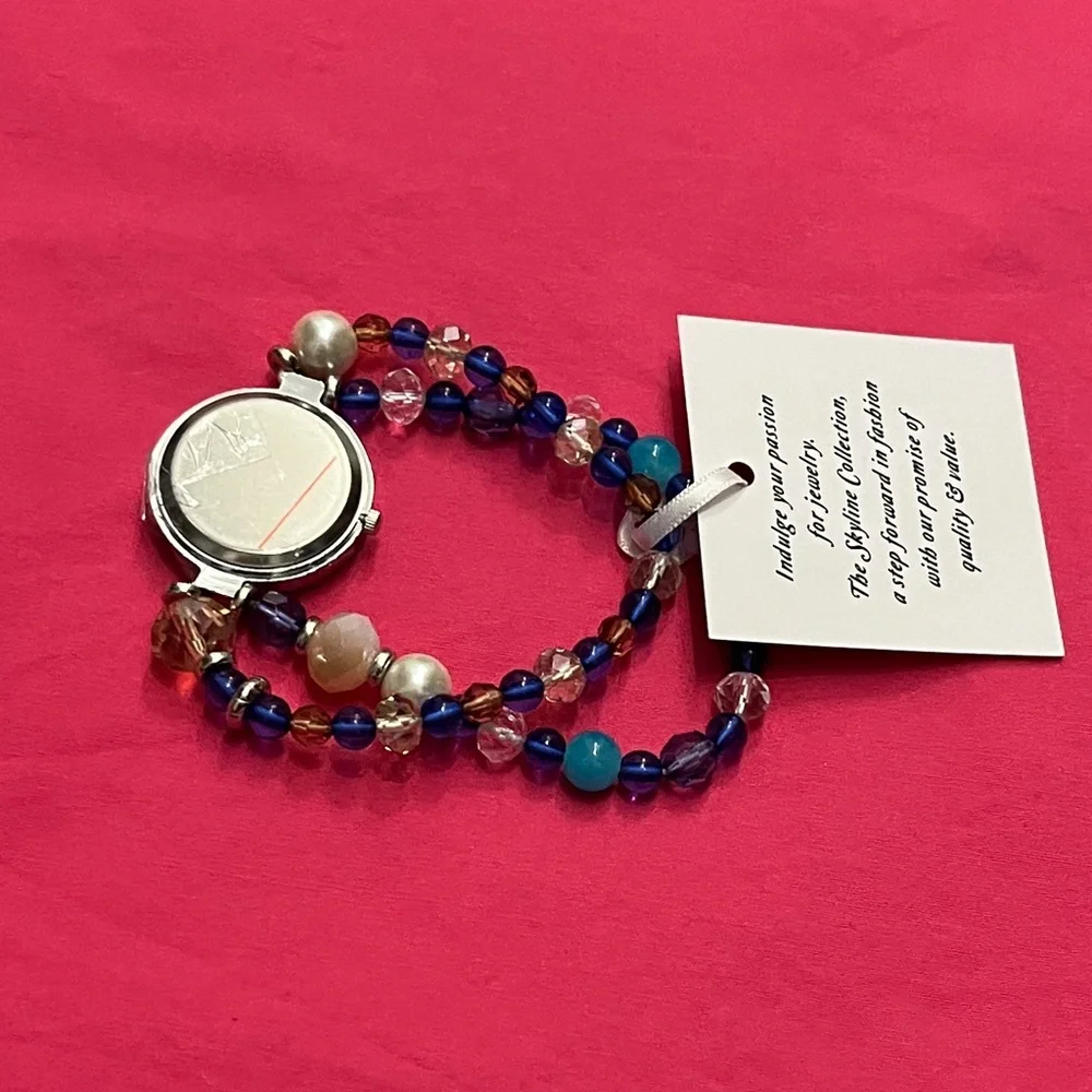 Women's Beaded Watch - Blue and Silver with Rhinestones - NWT